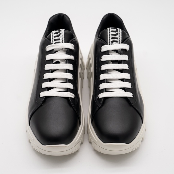 size 40eu 10 US Miu Miu Logo Platform Sneakers Black White - Picture 3 of 16